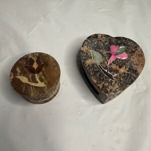 Vintage Soapstone Trinkets Floral Inlay
